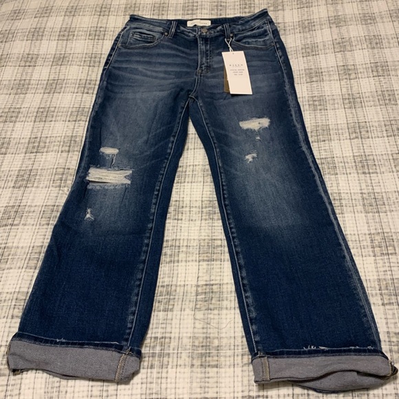 Risen Denim - Risen size 11/30 dark distressed cuffed blue jeans